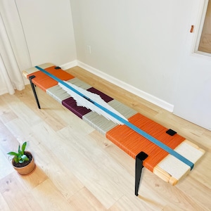 Mid-Century Modern Style Bench • Mudroom / Entryway Bench • Hand Woven End of Bed Stool • Custom Made • Handmade & BUILT TO ORDER