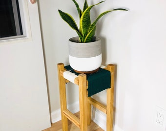 Mid-Century Modern Style Woven Indoor Plant Stand • Handmade • Customizable • BUILT TO ORDER