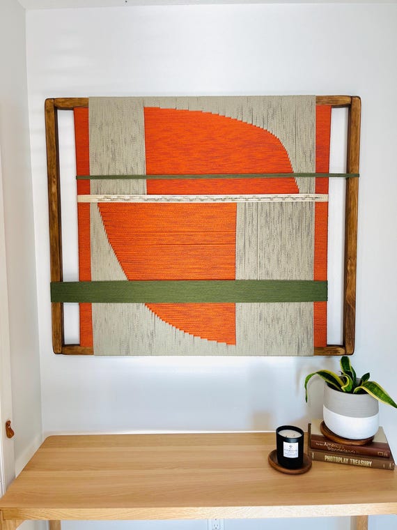 MCM Woven Fiber Art • Handmade Framed Wall Hanging