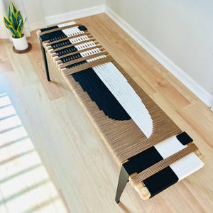 Hand-Woven Entryway Bench • MCM Style End of Bed & Mudroom Seating • (Custom-Made, Multiple Sizes)