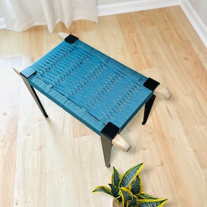 Mid-Century Modern Style Bench • Mudroom / Entryway Bench • Hand Woven End of Bed Stool • Custom Made • Handmade & BUILT TO ORDER