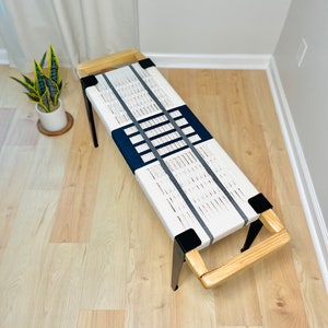 Mid-Century Modern Style Bench • Mudroom / Entryway Bench • Hand Woven End of Bed Stool • Custom Made • Handmade & BUILT TO ORDER