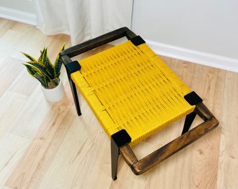 Mid-Century Modern Style Bench • Mudroom / Entryway Bench • Hand Woven End of Bed Stool • Custom Made • Handmade & BUILT TO ORDER