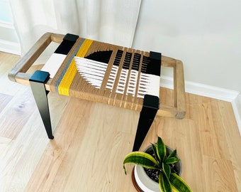 Hand-Woven Entryway Bench • MCM Style End of Bed & Mudroom Seating • (Custom-Made, Multiple Sizes)