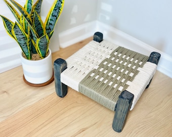 Mid-Century Modern Style Woven Indoor Plant Stand • Handmade • Customizable • BUILT TO ORDER