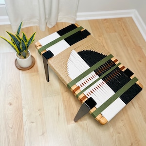Mid-Century Modern Style Bench • Mudroom / Entryway Bench • Hand Woven End of Bed Stool • Custom Made • Handmade & BUILT TO ORDER