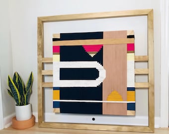 MCM Woven Fiber Art • Handmade Framed Wall Hanging