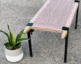 READY TO SHIP • Mid-Century Modern Style Bench • Mudroom / Entryway Bench • Hand Woven End of Bed Stool • Custom Made • Handmade