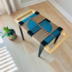 Mid-Century Modern Style Bench • Mudroom / Entryway Bench • Hand Woven End of Bed Stool • Custom Made • Handmade & BUILT TO ORDER