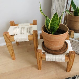 Mid-Century Modern Style Woven Indoor Plant Stand Handmade Customizable BUILT TO ORDER Set of 2 image 4
