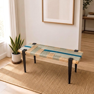 Handgewebte Eingangsbank • MCM Style End of Bed & Mudroom Sitzmöbel • (Spezialanfertigung, mehrere Größen)