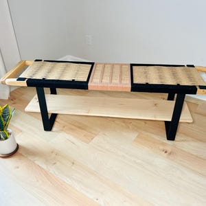 Mid-Century Modern Style Bench • Mudroom / Entryway Bench • Hand Woven End of Bed Stool • Custom Made • Handmade & BUILT TO ORDER