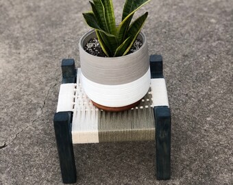 Mid-Century Modern Style Woven Indoor Plant Stand • Handmade • Customizable • BUILT TO ORDER