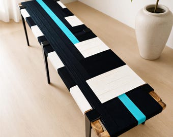 Hand-Woven Entryway Bench • MCM Style End of Bed & Mudroom Seating • (Custom-Made, Multiple Sizes)