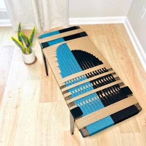 Mid-Century Modern Style Bench • Mudroom / Entryway Bench • Hand Woven End of Bed Stool • Custom Made • Handmade & BUILT TO ORDER