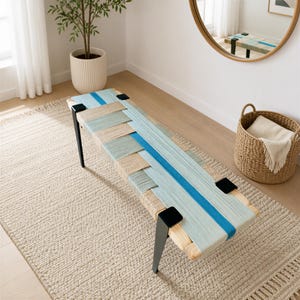 Hand-Woven Entryway Bench • MCM Style End of Bed & Mudroom Seating • (Custom-Made, Multiple Sizes)