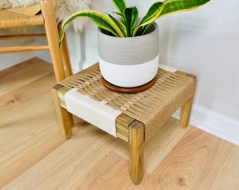 Mid-Century Modern Style Woven Indoor Plant Stand • Handmade • Customizable • BUILT TO ORDER