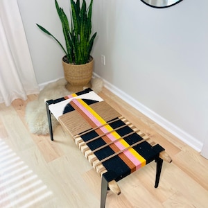 Mid-Century Modern Style Bench • Mudroom / Entryway Bench • Hand Woven End of Bed Stool • Custom Made • Handmade & BUILT TO ORDER