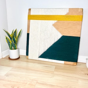 Mid-Century Modern Style Woven Wall Art • Handmade Fiber Art •  Minimal Wall Hanging • Framed Wall Tapestry