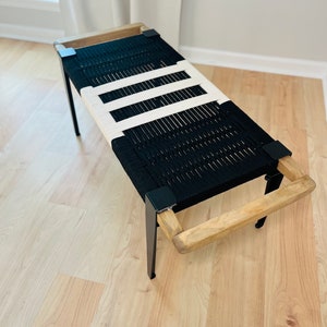 Mid-Century Modern Style Bench • Mudroom / Entryway Bench • Hand Woven End of Bed Stool • Custom Made • Handmade & BUILT TO ORDER