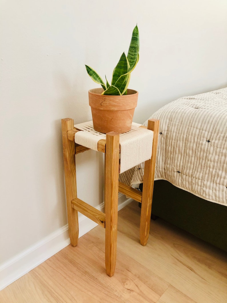 Mid-Century Modern Style Woven Indoor Plant Stand Handmade Customizable BUILT TO ORDER image 1