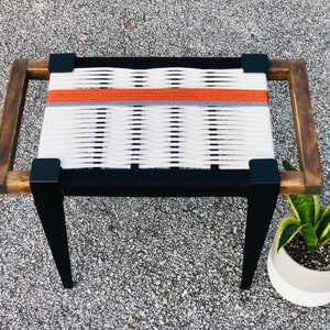 Mid-Century Modern Style Bench • Mudroom / Entryway Bench • Hand Woven End of Bed Stool • Custom Made • Handmade & BUILT TO ORDER