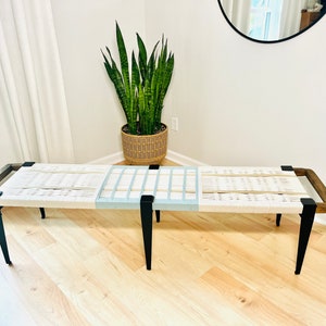 Mid-Century Modern Style Bench • Mudroom / Entryway Bench • Hand Woven End of Bed Stool • Custom Made • Handmade & BUILT TO ORDER