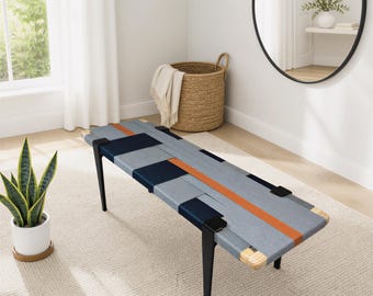Hand-Woven Entryway Bench • MCM Style End of Bed & Mudroom Seating • (Custom-Made, Multiple Sizes)