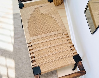 Hand-Woven Entryway Bench • MCM Style End of Bed & Mudroom Seating • (Custom-Made, Multiple Sizes)