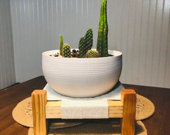 Mid-Century Modern Style Woven Indoor Plant Stand • Handmade • Customizable • BUILT TO ORDER