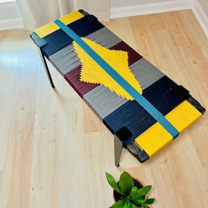 Mid-Century Modern Style Bench • Mudroom / Entryway Bench • Hand Woven End of Bed Stool • Custom Made • Handmade & BUILT TO ORDER