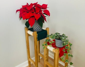 Mid-Century Modern Style Woven Indoor Plant Stand • Handmade • Customizable • BUILT TO ORDER  • (Set of 2)