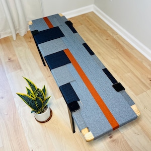 Mid-Century Modern Style Bench • Mudroom / Entryway Bench • Hand Woven End of Bed Stool • Custom Made • Handmade & BUILT TO ORDER
