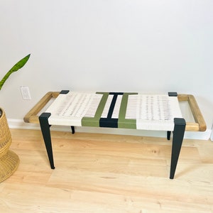 Hand-Woven Entryway Bench • MCM Style End of Bed & Mudroom Seating • (Custom-Made, Multiple Sizes)