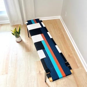 Mid-Century Modern Style Bench • Mudroom / Entryway Bench • Hand Woven End of Bed Stool • Custom Made • Handmade & BUILT TO ORDER
