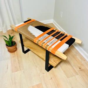 Mid-Century Modern Style Bench • Mudroom / Entryway Bench • Hand Woven End of Bed Stool • Custom Made • Handmade & BUILT TO ORDER