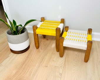 Stojak na rośliny doniczkowe w stylu Mid-Century Modern, wykonany z tkaniny • Ręcznie robiony • Możliwość personalizacji • WYKONANY NA ZAMÓWIENIE • (Zestaw 2 szt.)