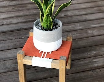 Mid-Century Modern Style Woven Indoor Plant Stand • Handmade • Customizable • BUILT TO ORDER