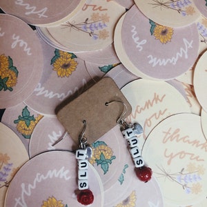 Swear Word Dangly Sloot Earrings Fun Feminist Earrings