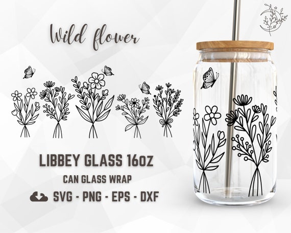 Flower Coffee Libbey Glass Can 16oz Full Wrap SVG