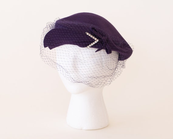 Late 1940s Hat: Deep Purple Genuine Velour with Ne