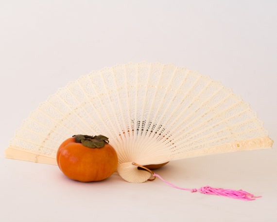 Vintage 1950s Fan: Cream Celluloid Fan from Japan