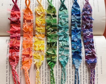 Recycled Boho Friendship Bracelets- sustainable assorted rainbow string woven handmade shop small braided gift colorful colorswithclara