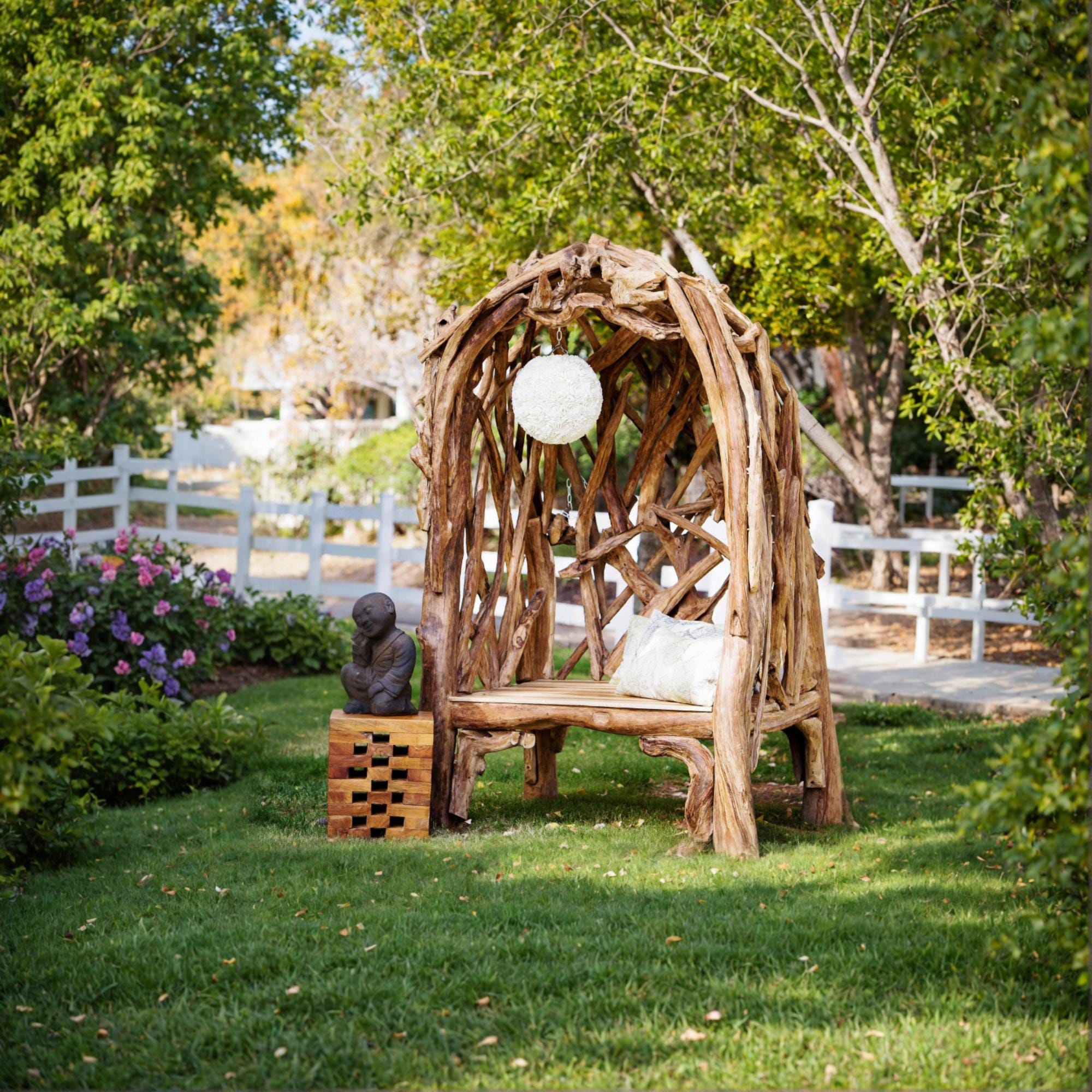 7 Ft Teak Root Arbor Seat, Handmade Rustic Garden Arbor Bench, Wedding ...