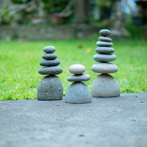 Set of 3 Harmony, Peace, and Serenity Cairn, Balanced Stone, Stacked Stone, Meditation Gift, Zen Garden Decor, Outdoor Art, Garden Statue