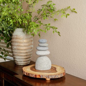 Five Layers of Peace Stacked Stone Cairn, Zen Harmony Balanced Rock Cairns, Stone Sculpture, Garden Decor, Meditation Stones, Home Decor