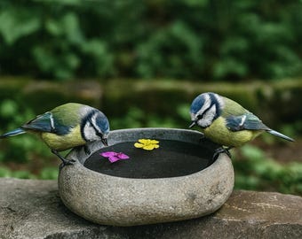 5 Sizes XL Hand Carved River Stone Bird Bath, Huge Natural Stone Bowl Bird Bath, Rustic Outdoor Garden Decor, Bird Lovers & Birdwatcher Gift