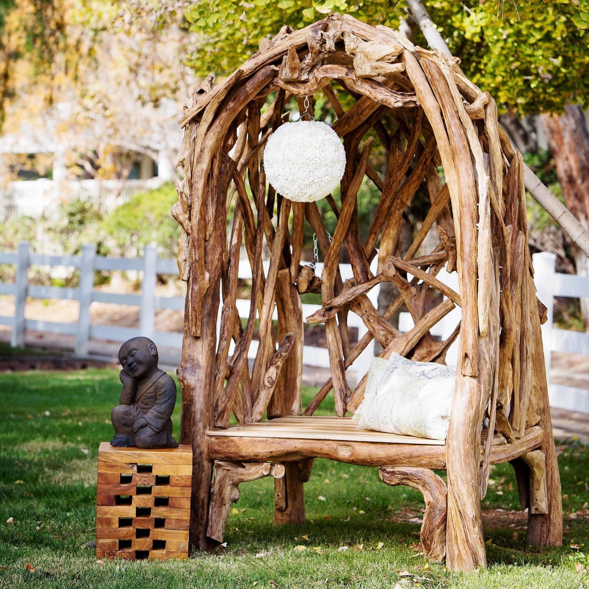 7 Ft Teak Root Arbor Seat, Handmade Rustic Garden Arbor Bench, Wedding ...