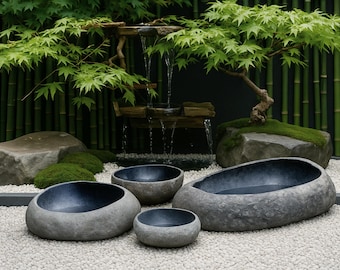 Hand Carved River Stone Bird Bath & Garden Bowl – 9 Sizes Available