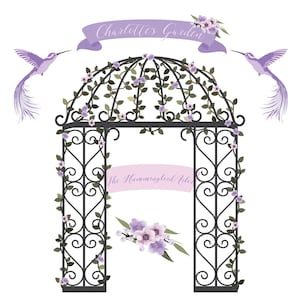 The Humming Bird Arbor - Charlotte's Garden - Rosa lavanda, Clipart floral de boda - Collage digital, descarga instantánea